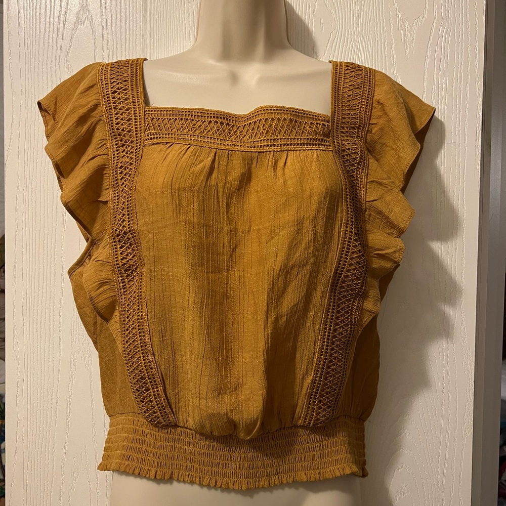 Women's Mustard Ruffle Top